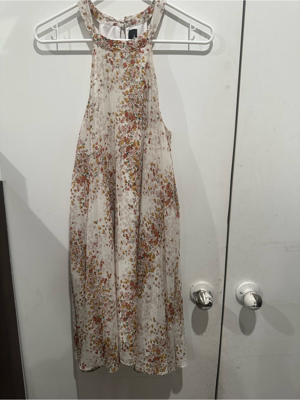 Lulu's Cream Floral Halter Dress with Rust & Yellow Blooms